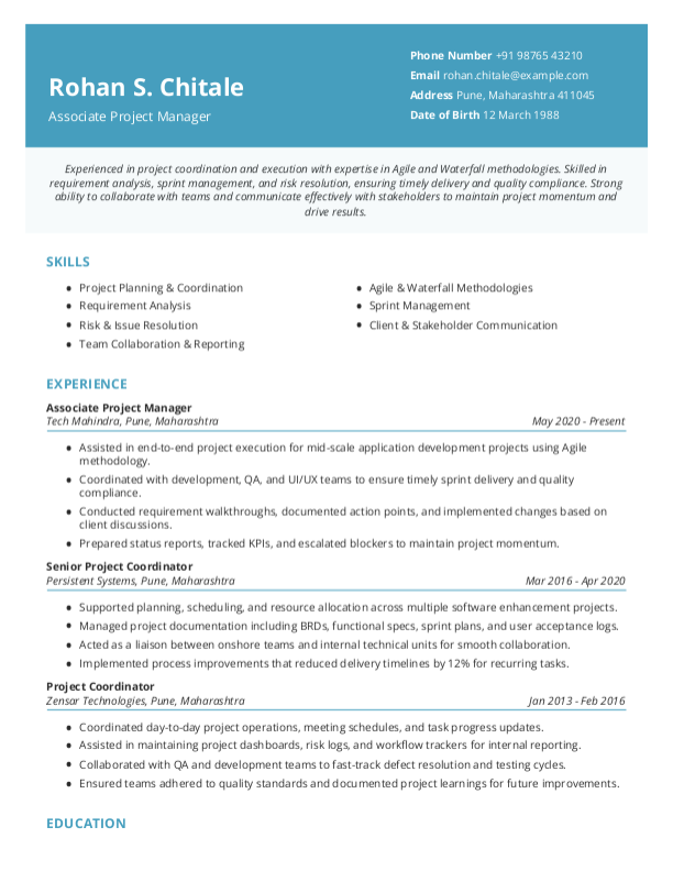 Associate Project Manager Resume Format and Template in Word