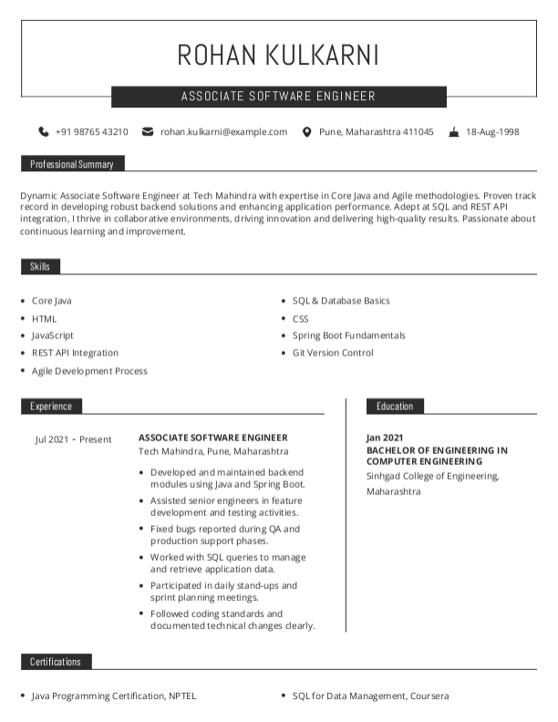 Associate Software Engineer Resume Format Free Download in Word