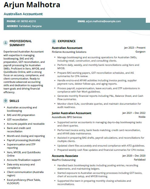 Australian Accountant Resume Format Free Download in Word