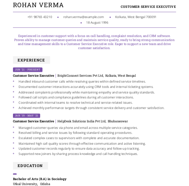 Customer Service Executive Resume format to Download & Edit in Word