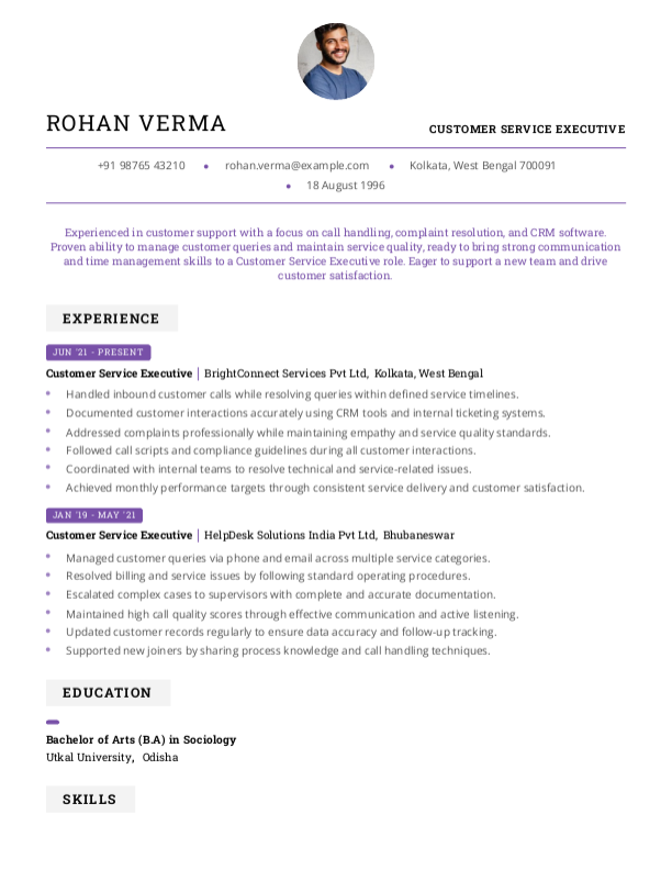 Customer Service Executive Resume format to Download & Edit in Word