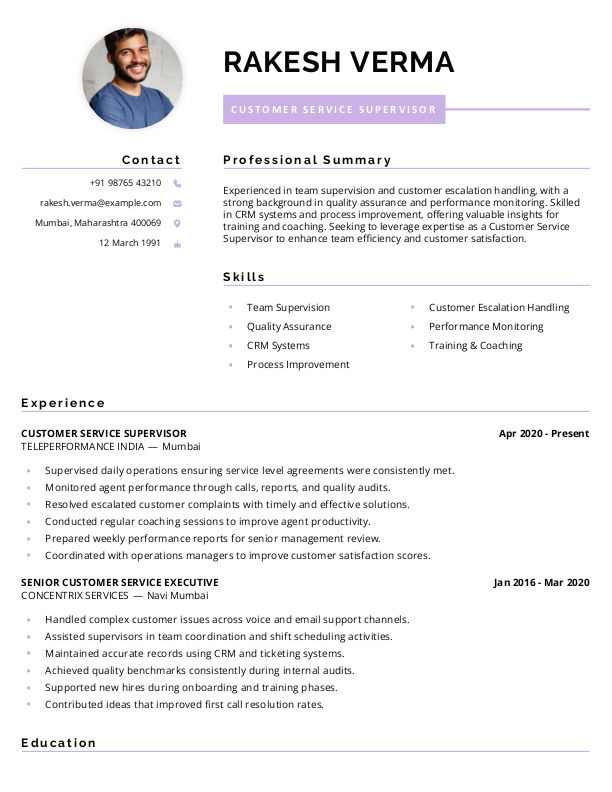Customer Service Supervisor Resume format to Download & Edit in Word