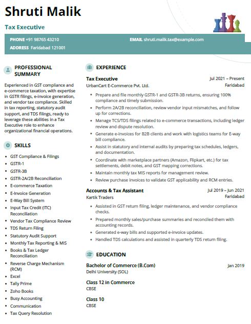 Ecommerce tax executive Resume Format Free Download in Word
