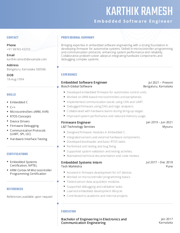 Embedded software engineer Resume Format Free Download in Word
