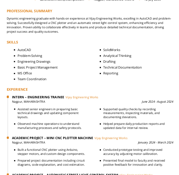 Engineering Student Resume Format Free Download in Word