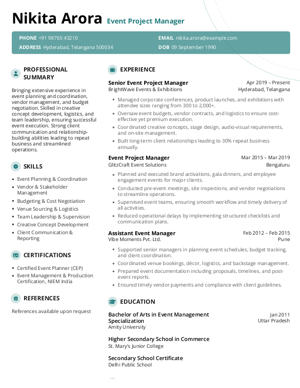 Event Project Manager Resume Format and Template in Word