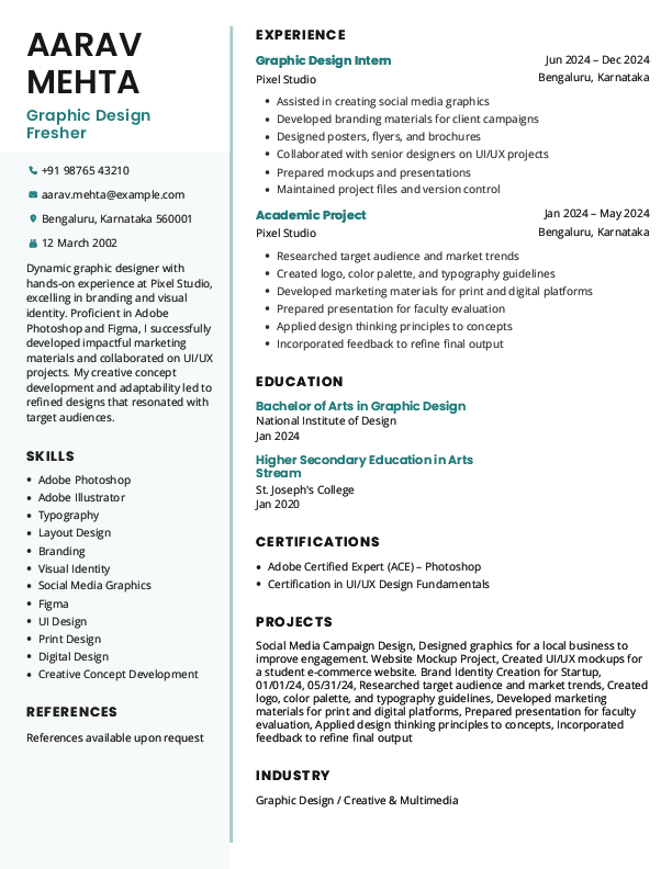 Graphic Design Fresher Resume Format Free Download in Word