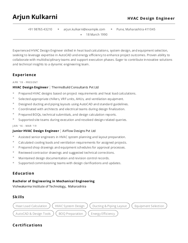 HVAC Design Engineer Resume Example to Download & Edit in Word