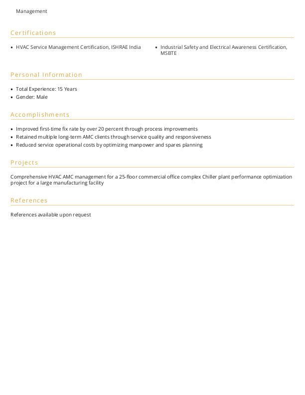 HVAC Service Manager Resume example to Download & Edit in Word