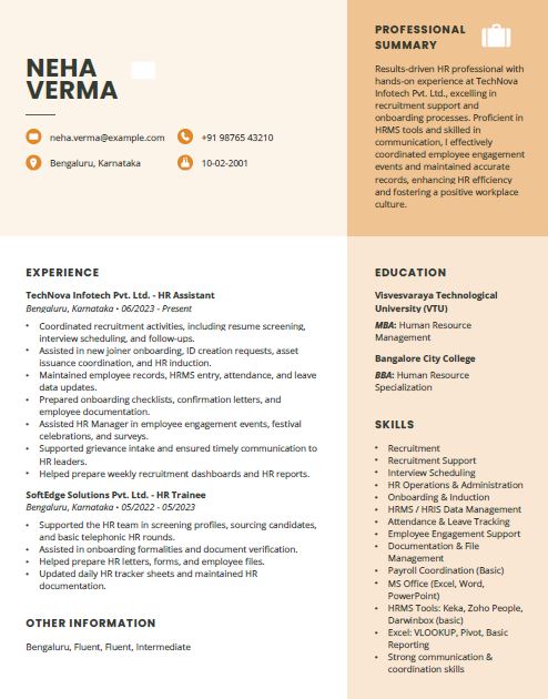 HR Assistant Resume Format Free Download in Word