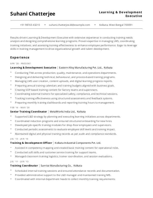 Learning and Development Executive Resume Format & Template in Word
