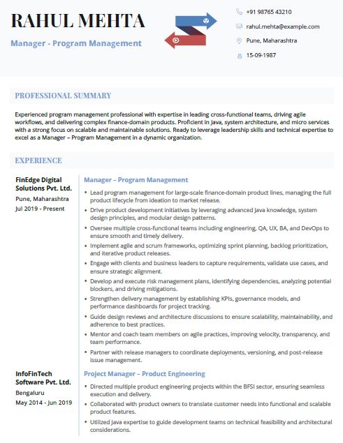 Program Manager Resume Format Free Download in Word