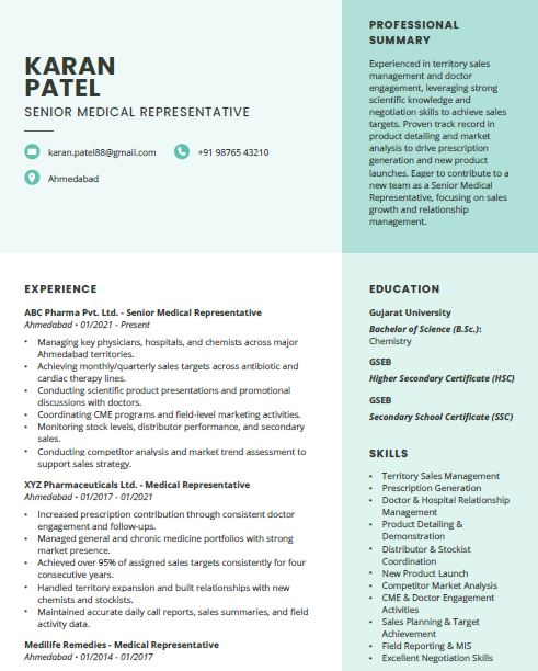 Pharma Medical Representative Resume Format Free Download in Word