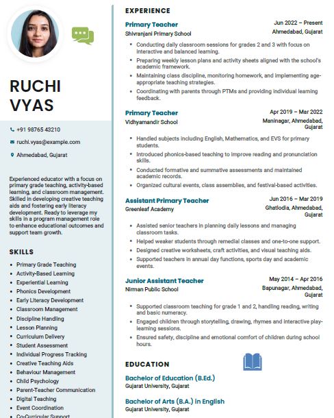 Primary Teacher Resume Format Free Download in Word
