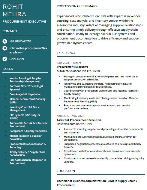 Procurement Executive Free Resume Example and Template – Download in Word