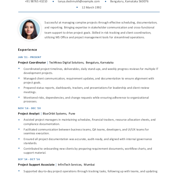 Project Coordinator Resume Format Free Download in Word