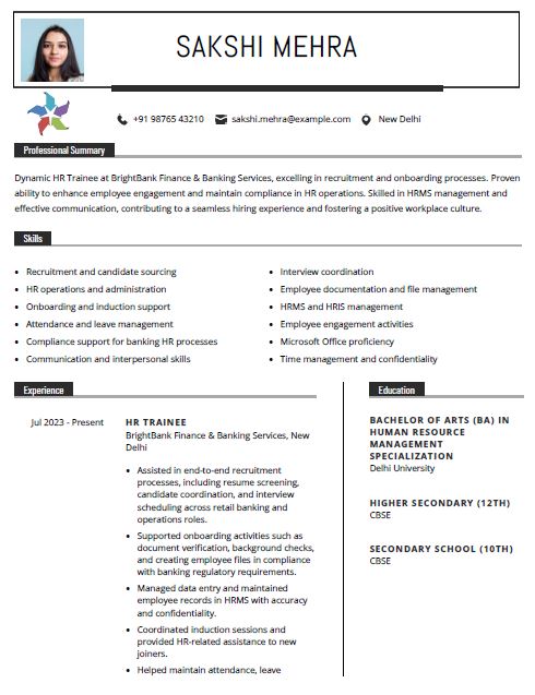 HR Trainee Resume Format Free Download in Word
