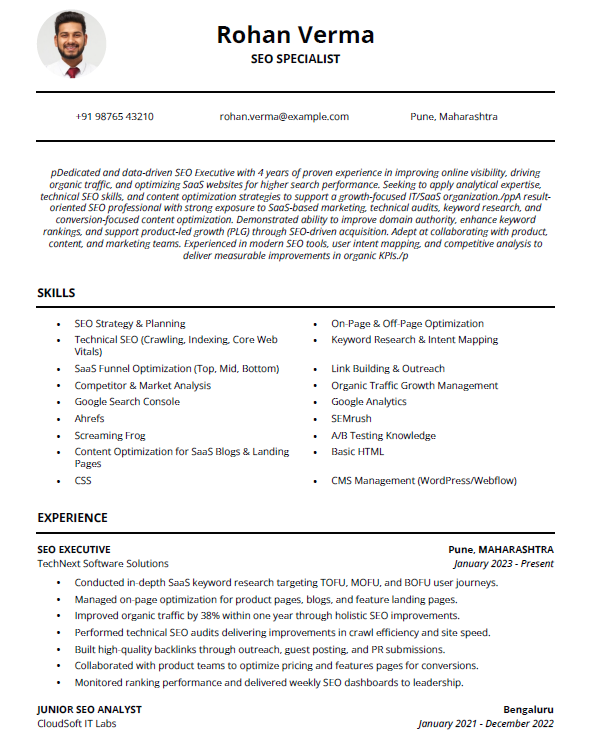 SEO Executive Resume Format Free Download in Word