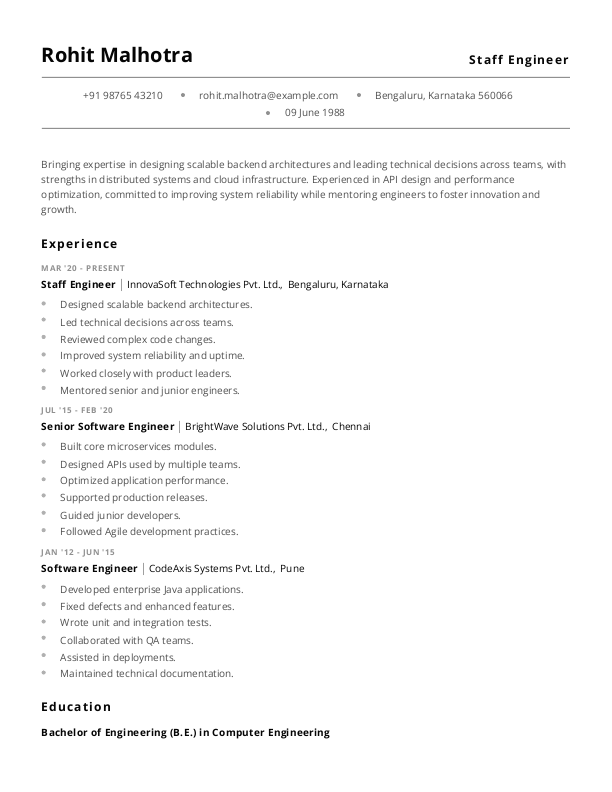 Staff Engineer Resume Format Free Download in Word
