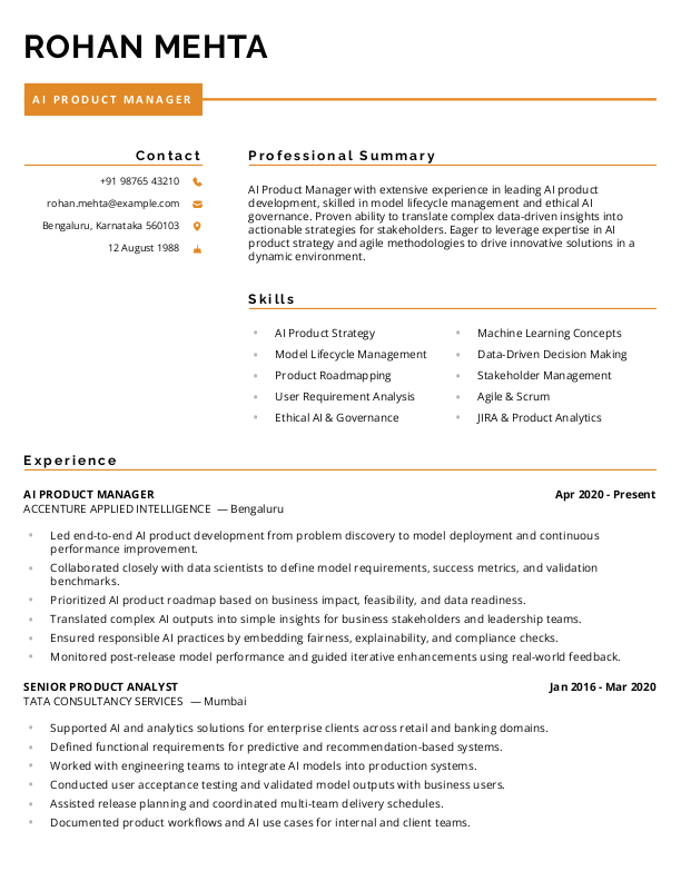 AI Product Manager Resume format in Word - Free Download
