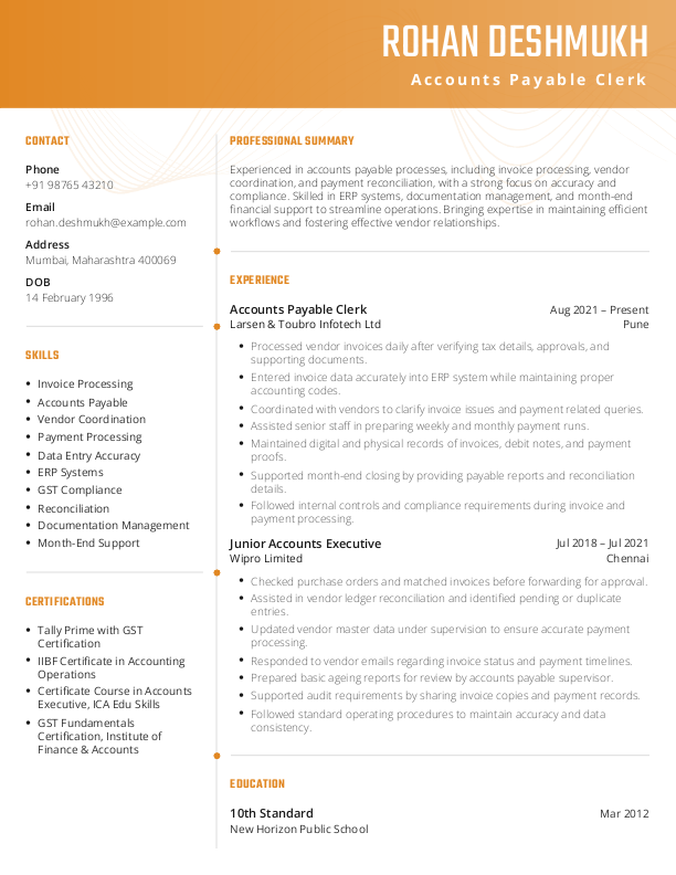 Accounts Payable Clerk Resume format in Word - Free Download