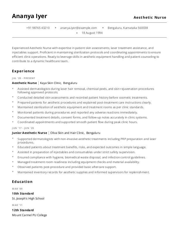 Aesthetic Nurse Resume format in Word | Free Download