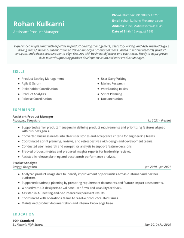 Assistant Product Manager Resume format in Word - Free Download
