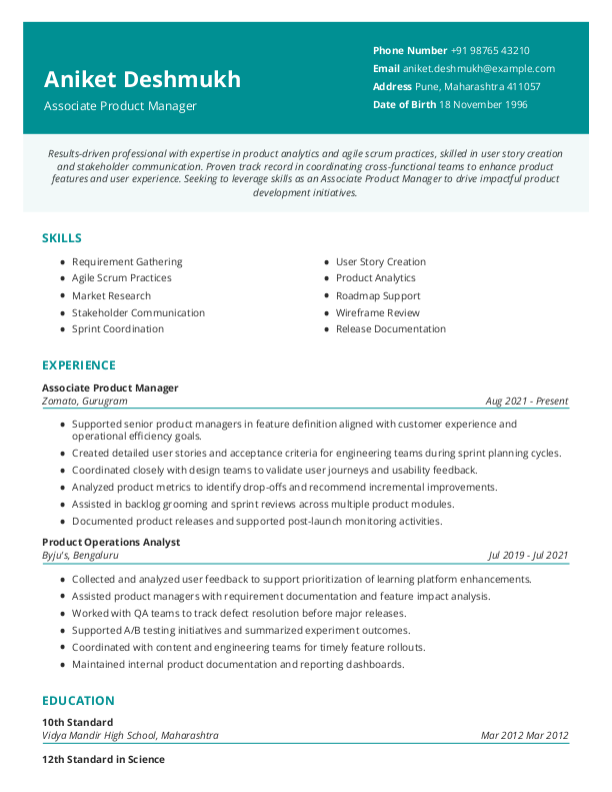 Associate Product Manager Resume format in Word - Free Download