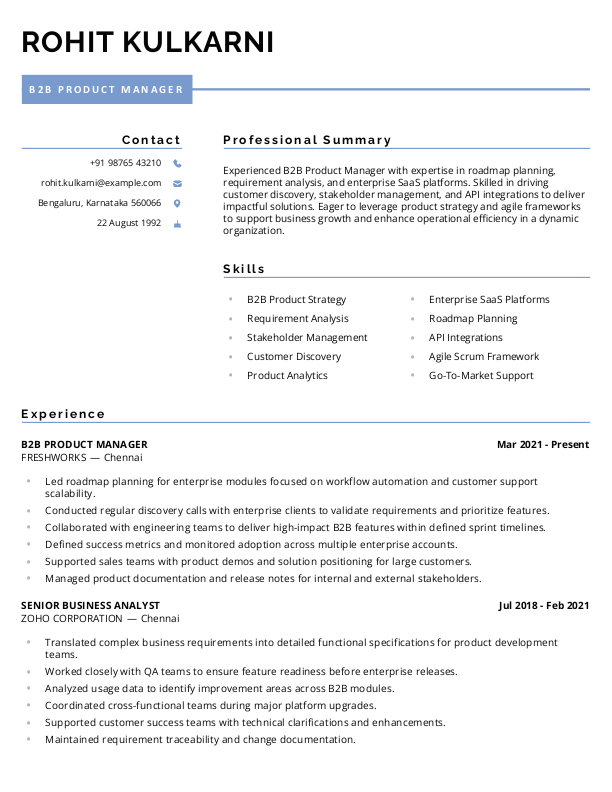 B2B Product Manager Resume format in Word - Free Download