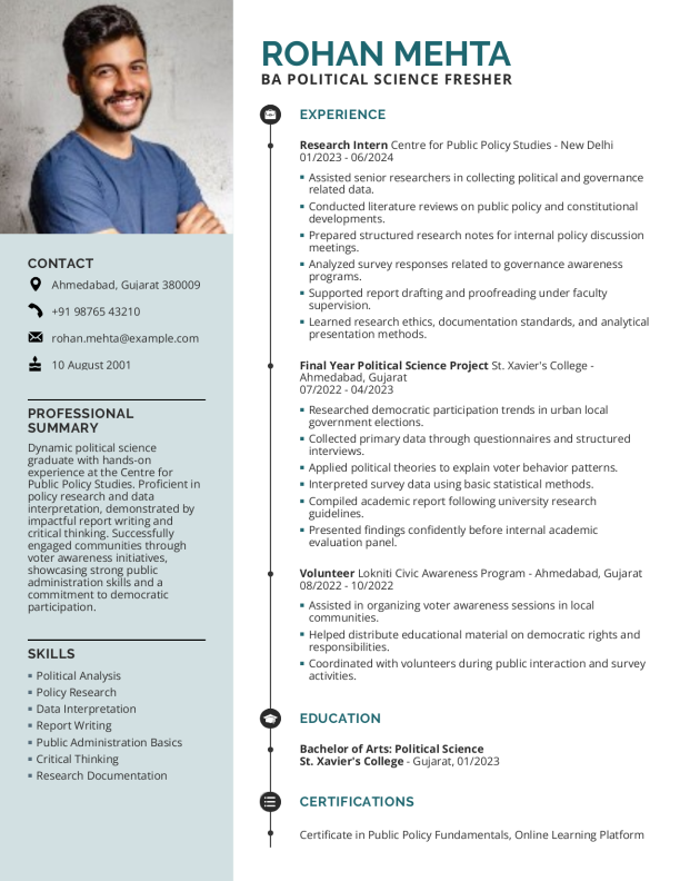 BA Political Science Fresher Resume format in Word - Free Download