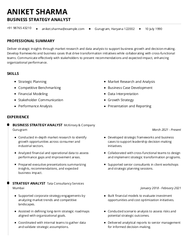 Business Strategy Analyst Resume format in Word - Free Download