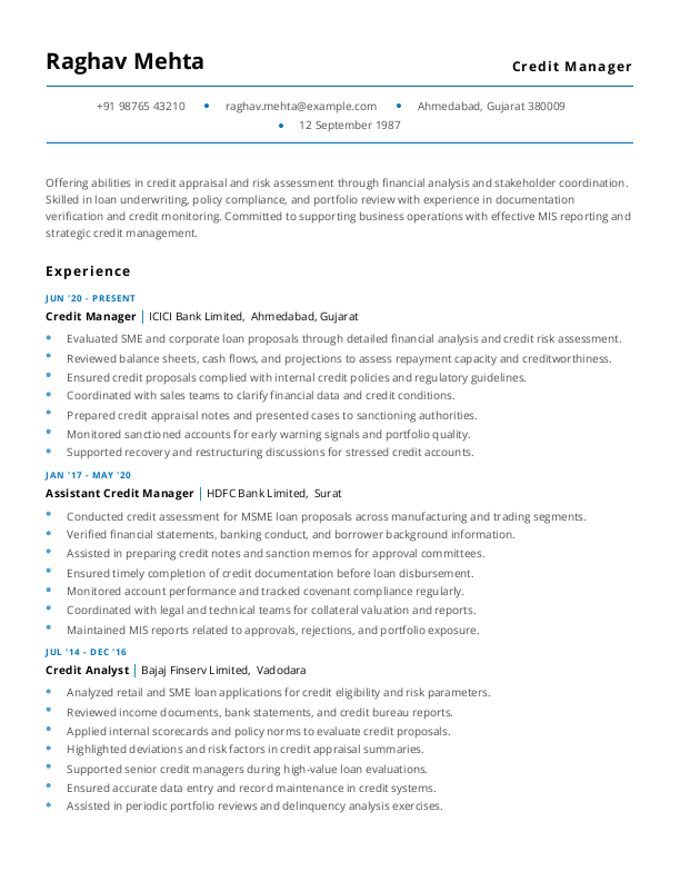 Credit Manager Resume format in Word - Free Download