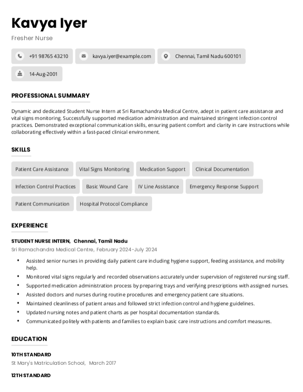 Fresher Nurse Resume format in Word - Free Download