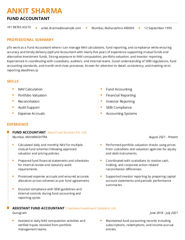 Fund Accountant Resume format in Word - Free Download