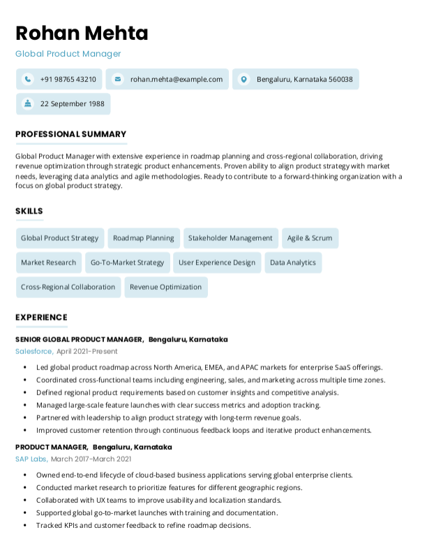 Global Product Manager Resume format in Word - Free Download