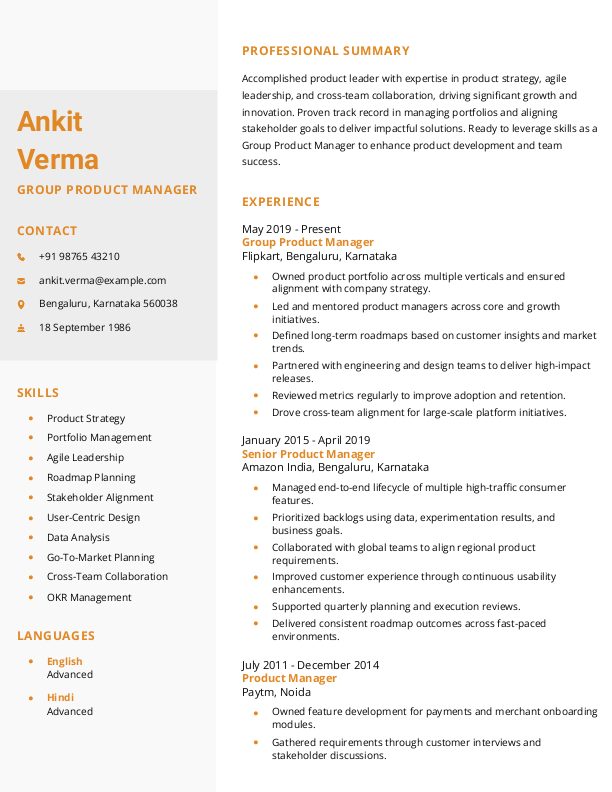 Group Product Manager Resume format in Word - Free Download