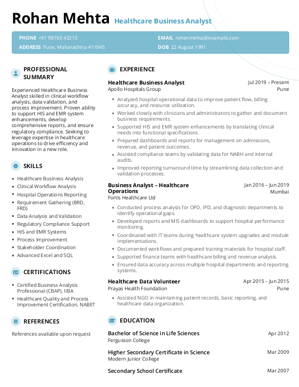 Healthcare Business Analyst Resume format in Word - Free Download