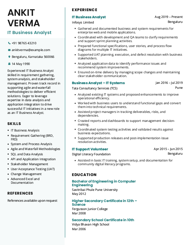 IT Business Analyst Resume format in Word - Free Download