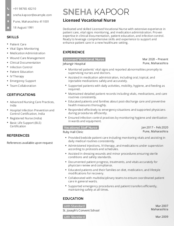Licensed Vocational Nurse Resume format in Word - Free Download