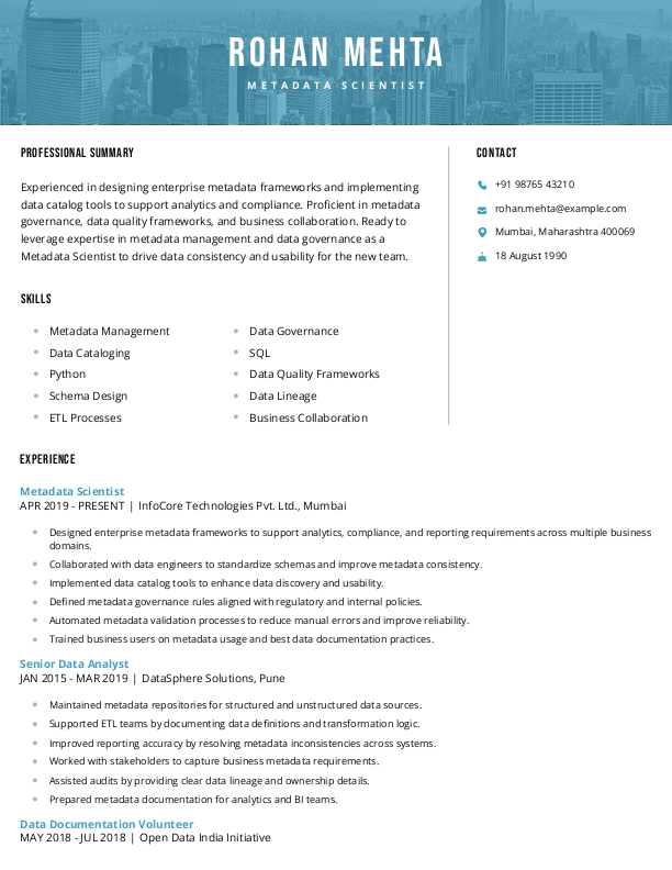 Metadata Scientist Resume format in Word - Free Download