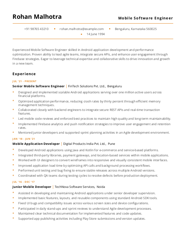 Mobile Software Engineer Resume format in Word | Free Download
