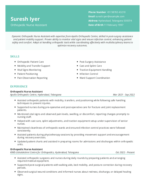 Orthopedic Nurse Assistant Resume format in Word - Free Download