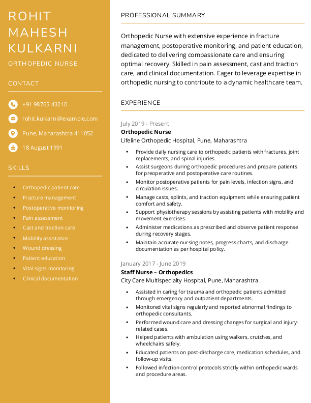 Orthopedic Nurse Resume format in Word - Free Download