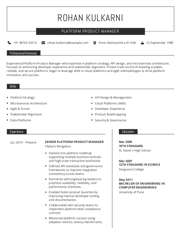 Platform Product Manager Resume format in Word - Free Download