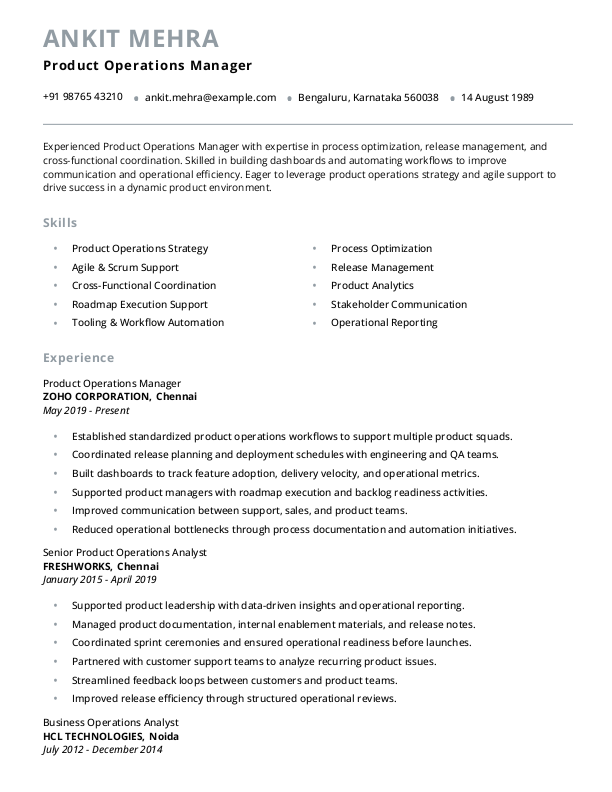 Product Operations Manager Resume format in Word - Free Download