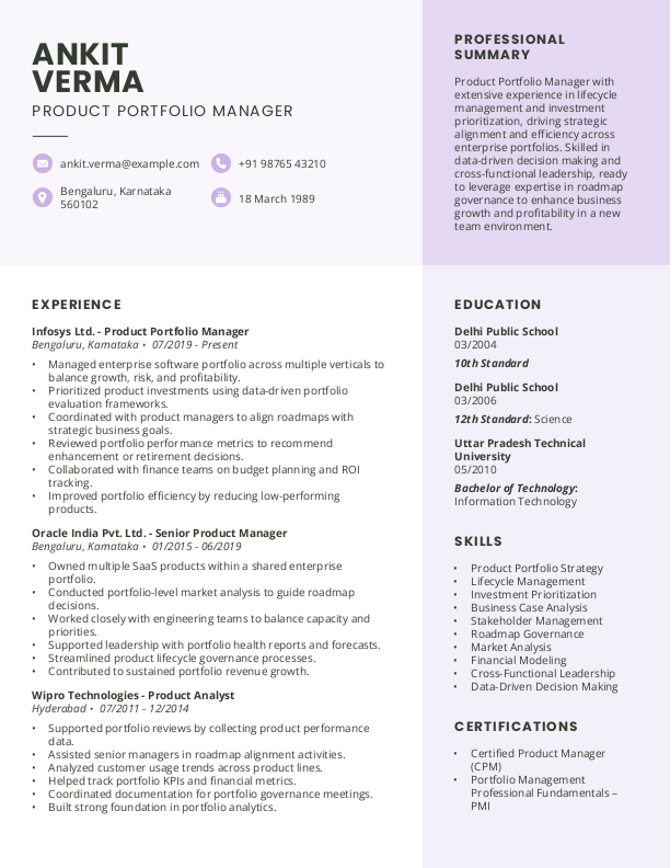 Product Portfolio Manager Resume format in Word - Free Download