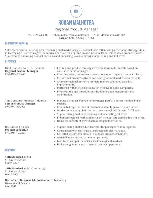 Regional Product Manager Resume format in Word - Free Download