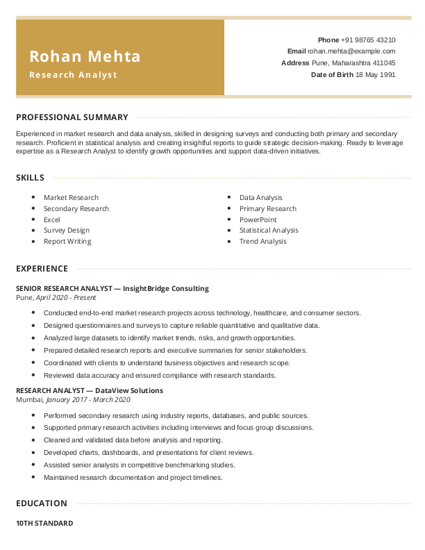 Research Analyst Resume format in Word - Free Download