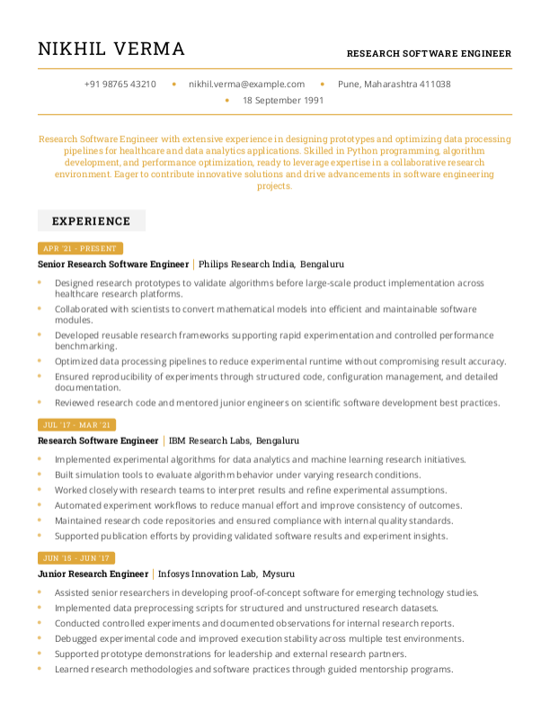 Research Software Engineer Resume format in Word - Free Download