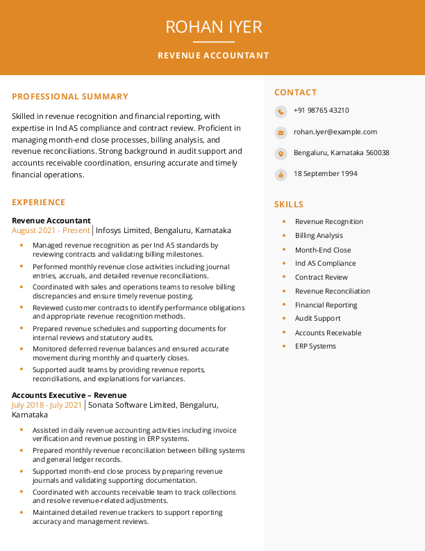 Revenue Accountant Resume format in Word | Free Download